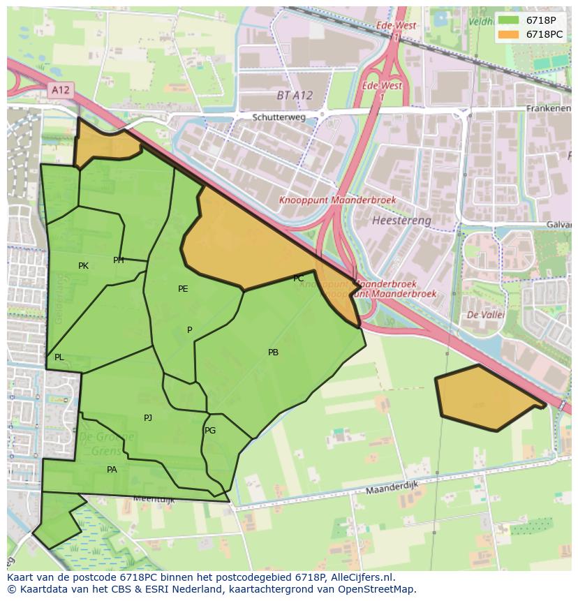 Afbeelding van het postcodegebied 6718 PC op de kaart.