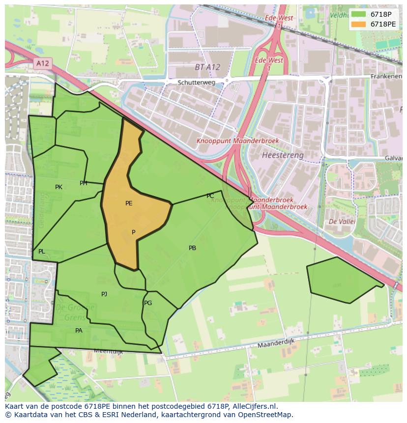 Afbeelding van het postcodegebied 6718 PE op de kaart.