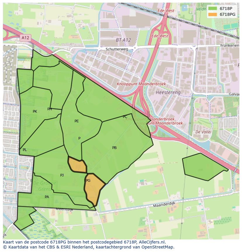 Afbeelding van het postcodegebied 6718 PG op de kaart.
