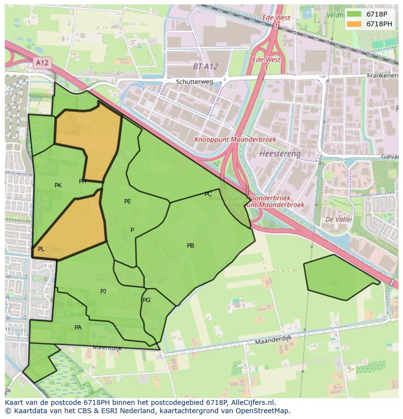 Afbeelding van het postcodegebied 6718 PH op de kaart.