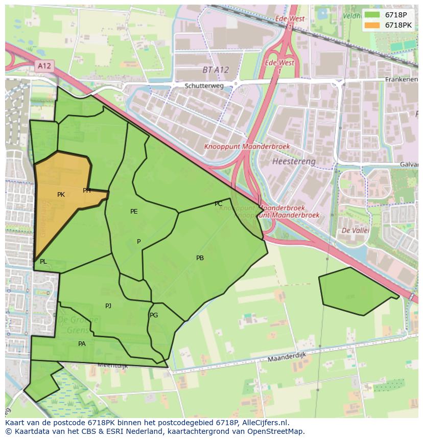 Afbeelding van het postcodegebied 6718 PK op de kaart.
