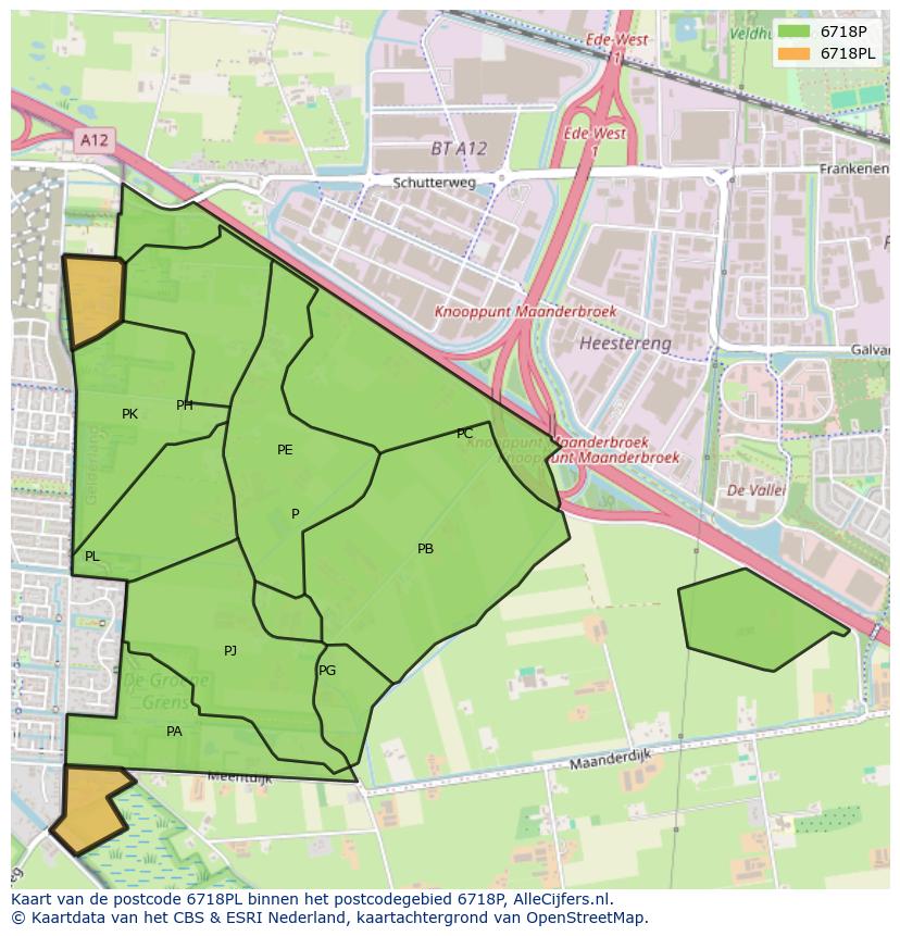 Afbeelding van het postcodegebied 6718 PL op de kaart.
