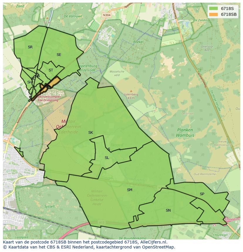 Afbeelding van het postcodegebied 6718 SB op de kaart.