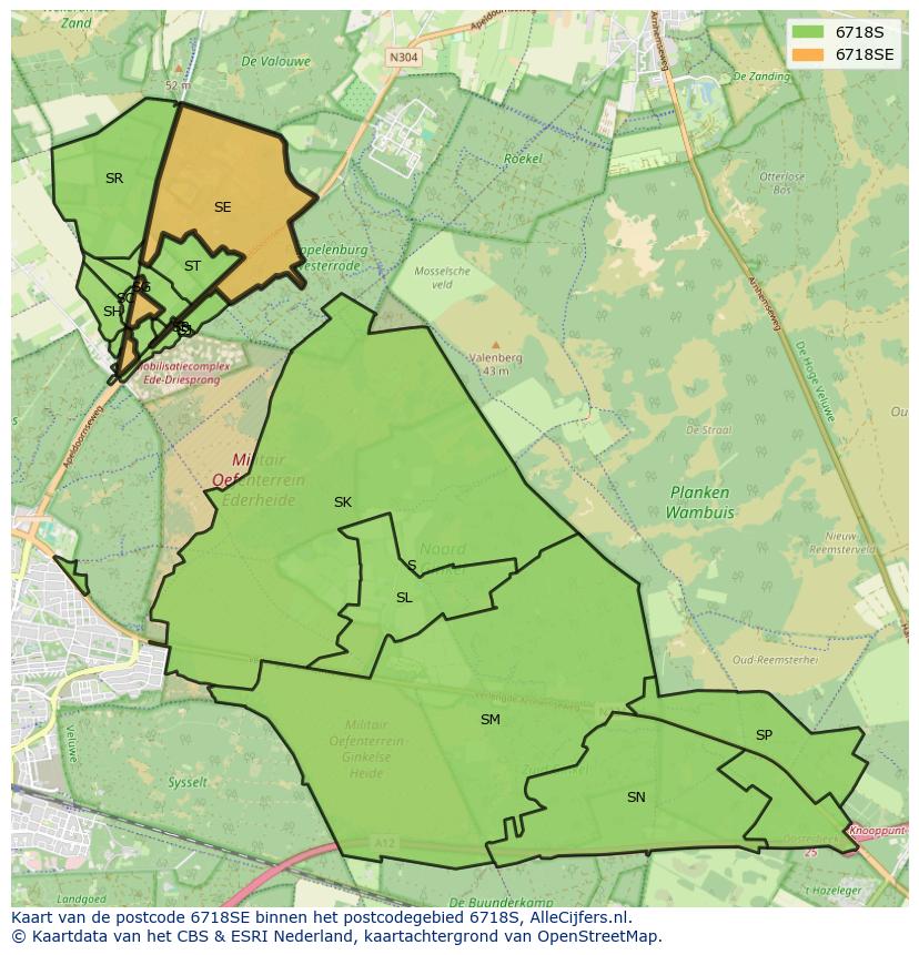 Afbeelding van het postcodegebied 6718 SE op de kaart.