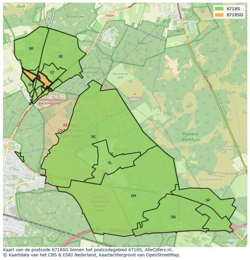 Afbeelding van het postcodegebied 6718 SG op de kaart.