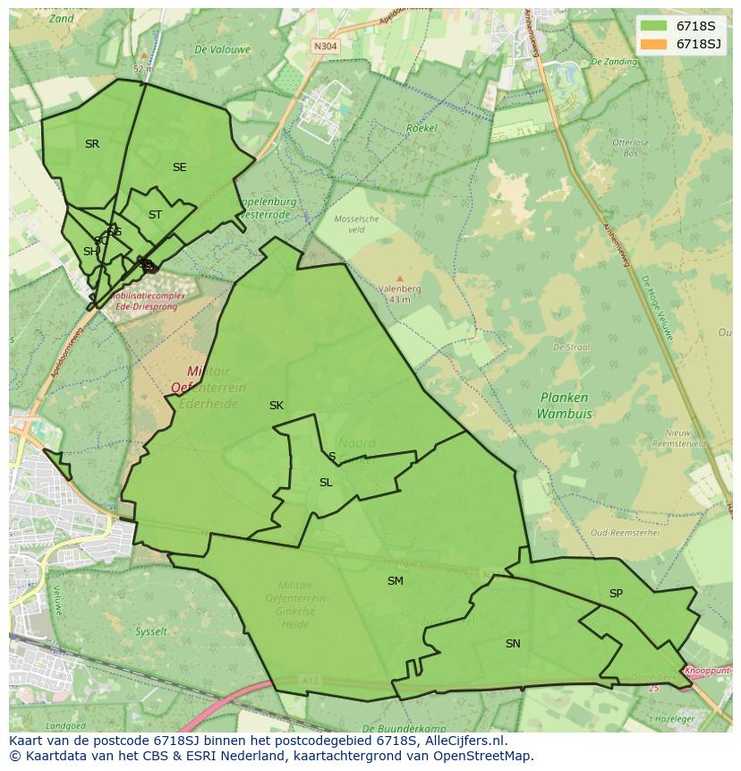 Afbeelding van het postcodegebied 6718 SJ op de kaart.