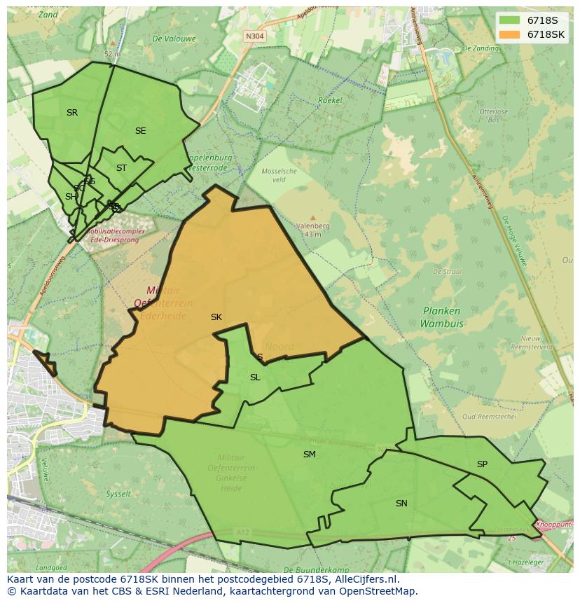 Afbeelding van het postcodegebied 6718 SK op de kaart.