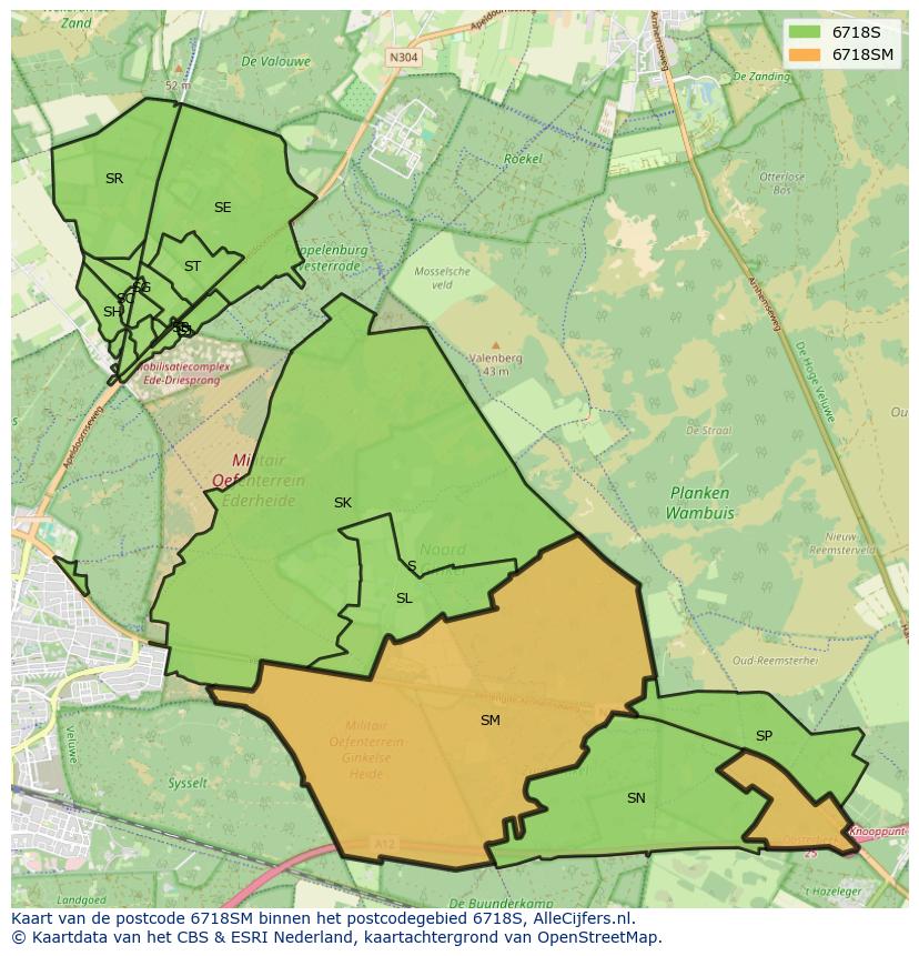 Afbeelding van het postcodegebied 6718 SM op de kaart.