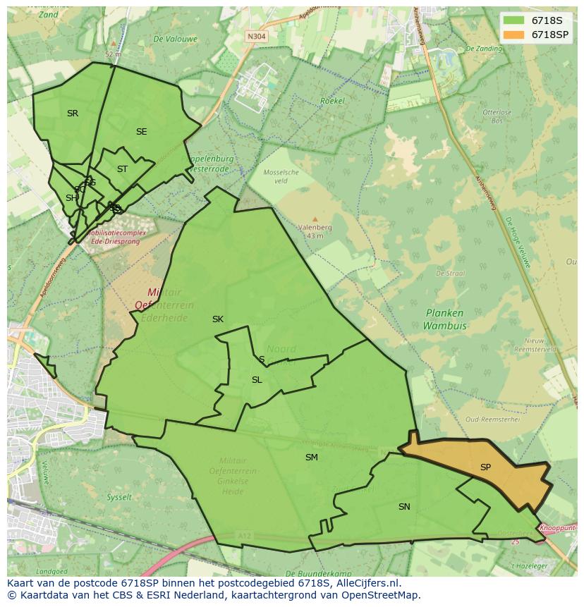 Afbeelding van het postcodegebied 6718 SP op de kaart.