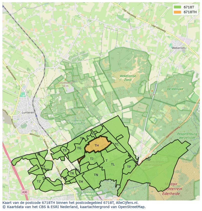 Afbeelding van het postcodegebied 6718 TH op de kaart.