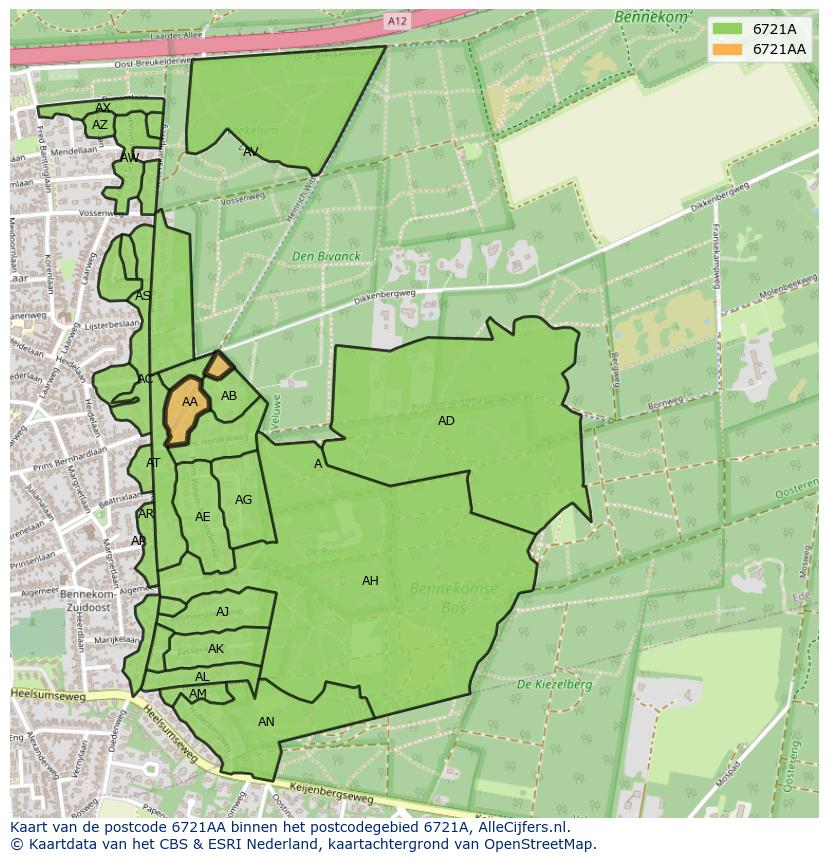 Afbeelding van het postcodegebied 6721 AA op de kaart.