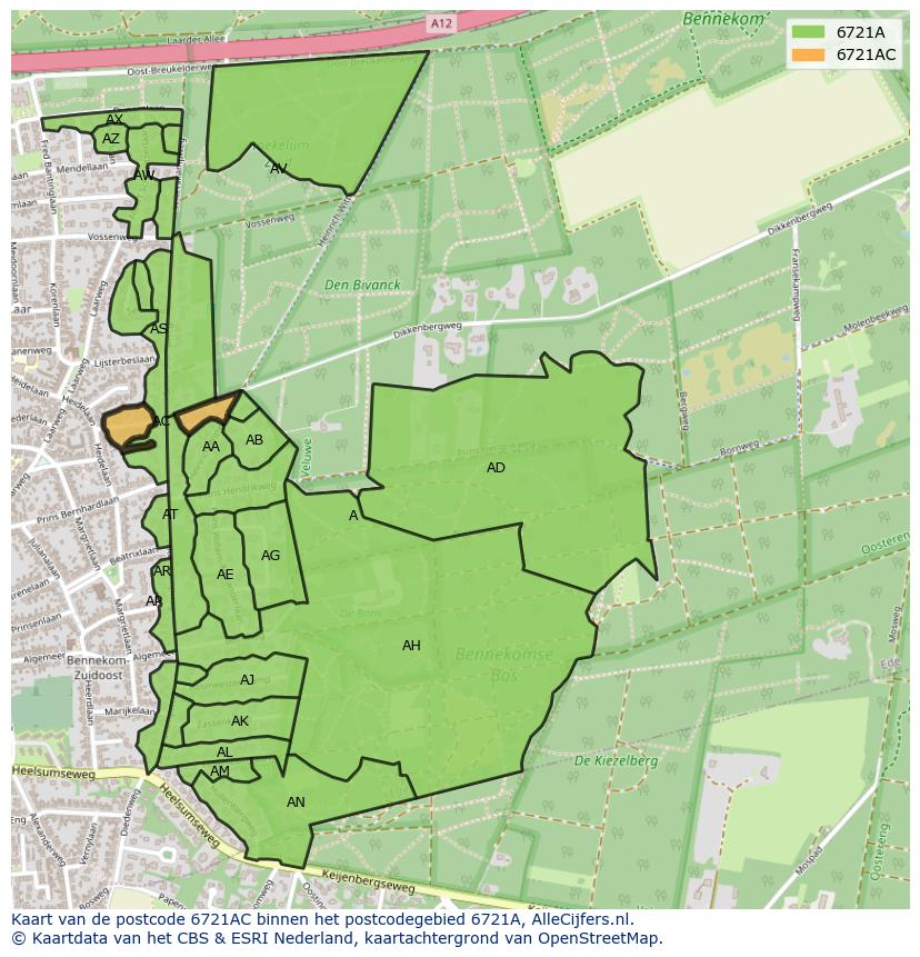 Afbeelding van het postcodegebied 6721 AC op de kaart.