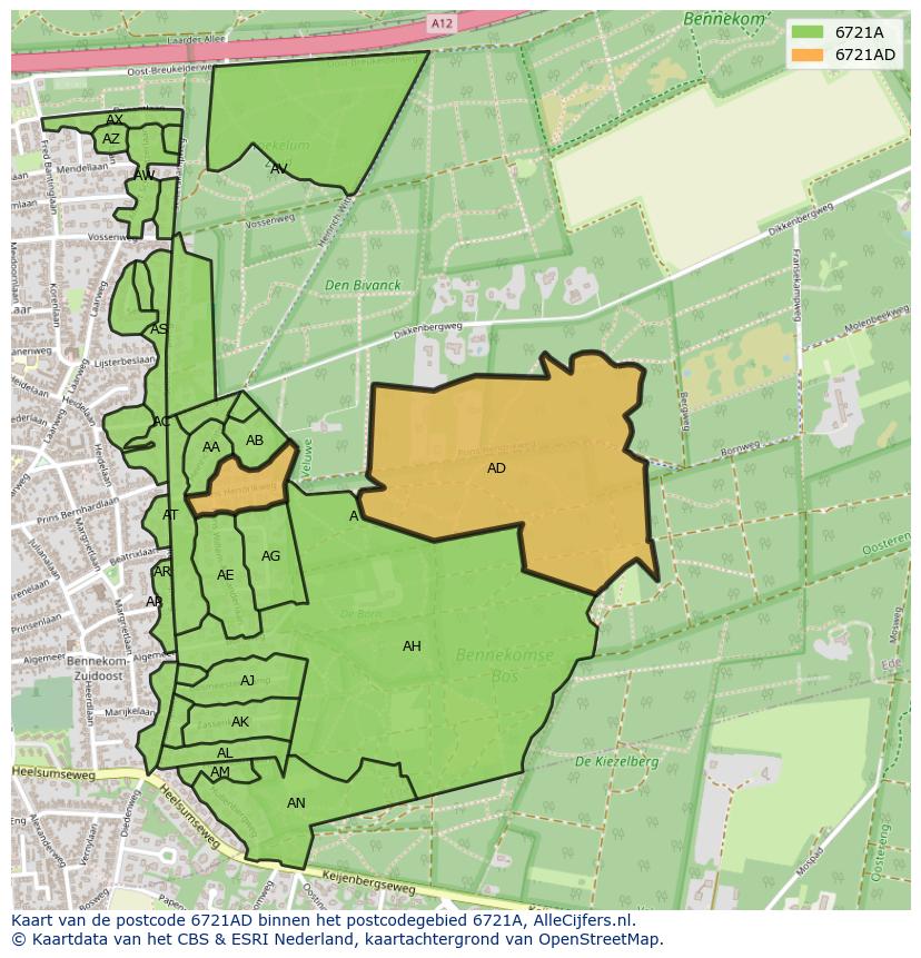 Afbeelding van het postcodegebied 6721 AD op de kaart.