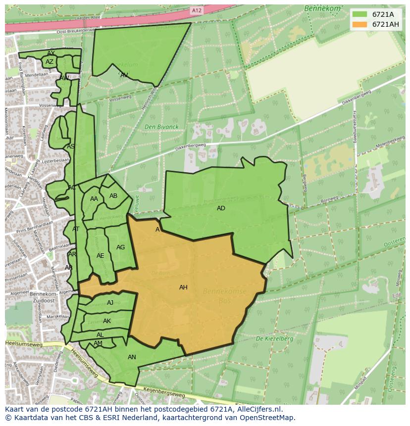 Afbeelding van het postcodegebied 6721 AH op de kaart.