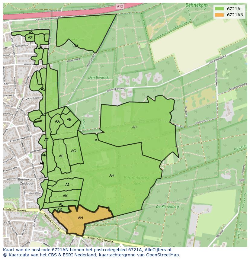 Afbeelding van het postcodegebied 6721 AN op de kaart.