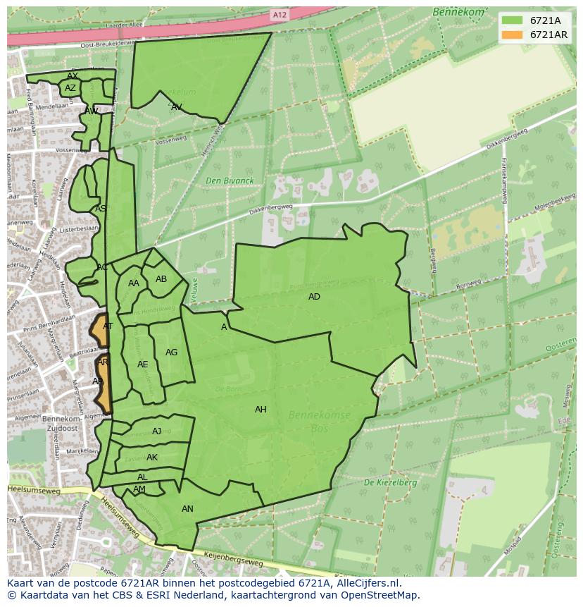 Afbeelding van het postcodegebied 6721 AR op de kaart.