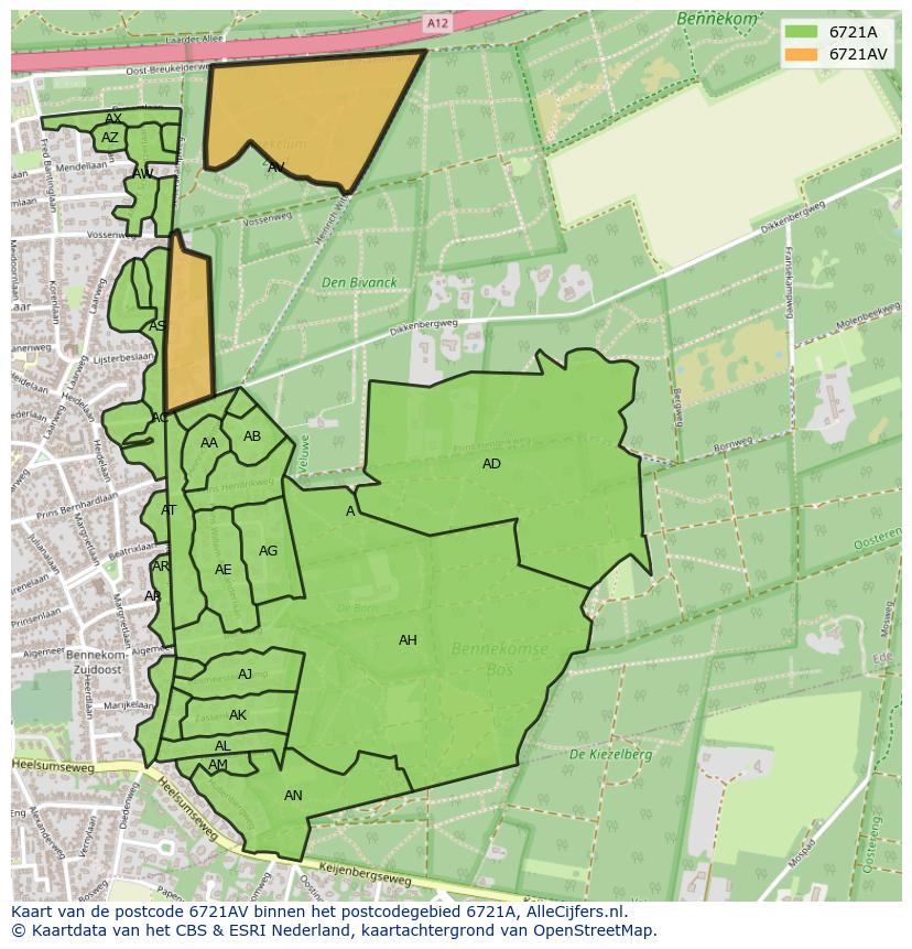 Afbeelding van het postcodegebied 6721 AV op de kaart.