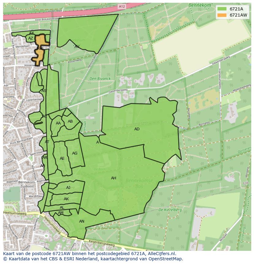Afbeelding van het postcodegebied 6721 AW op de kaart.