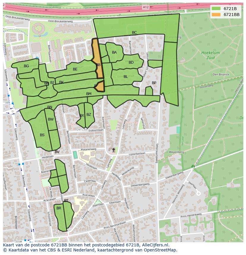 Afbeelding van het postcodegebied 6721 BB op de kaart.