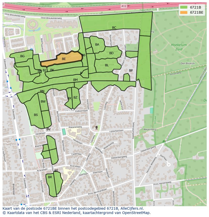 Afbeelding van het postcodegebied 6721 BE op de kaart.