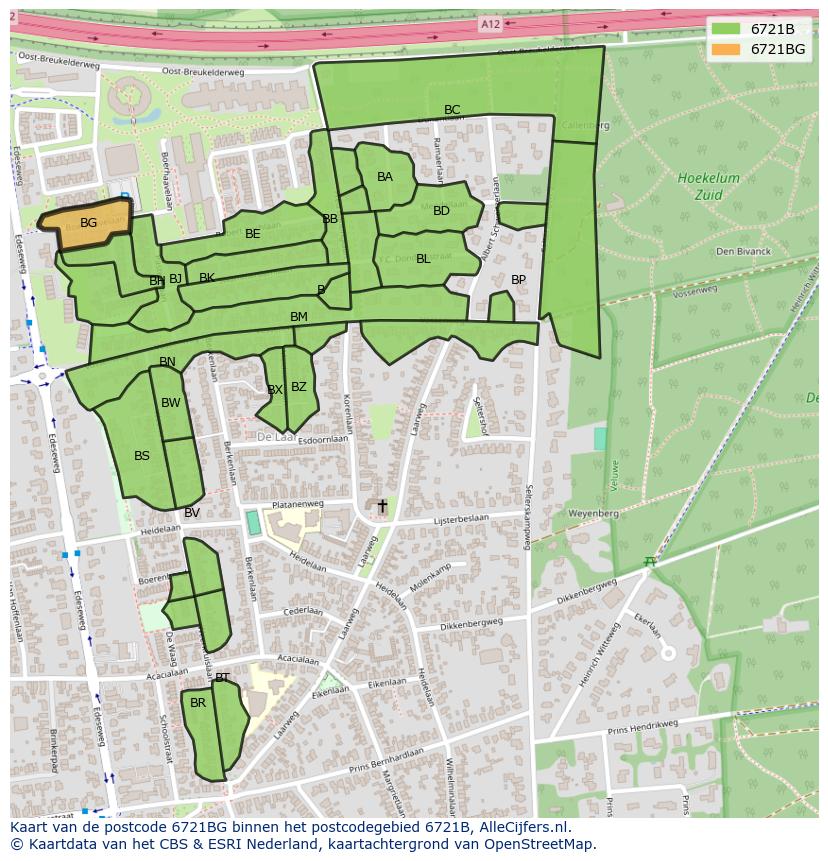 Afbeelding van het postcodegebied 6721 BG op de kaart.