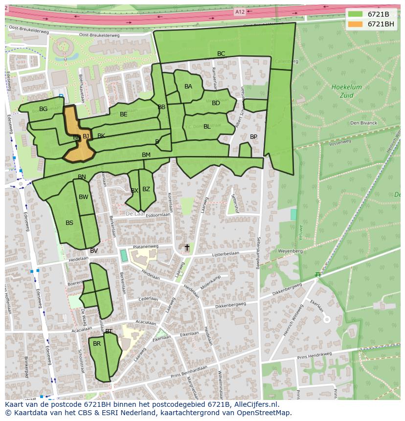 Afbeelding van het postcodegebied 6721 BH op de kaart.