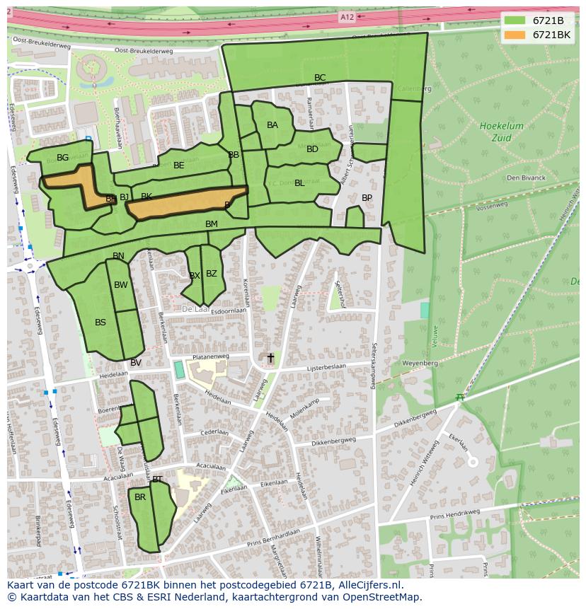 Afbeelding van het postcodegebied 6721 BK op de kaart.