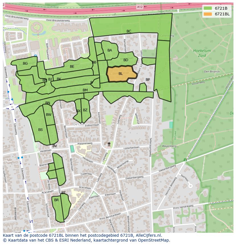 Afbeelding van het postcodegebied 6721 BL op de kaart.