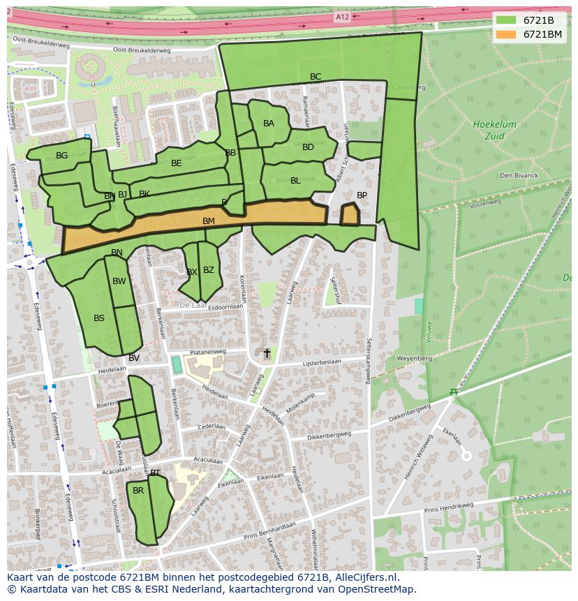 Afbeelding van het postcodegebied 6721 BM op de kaart.
