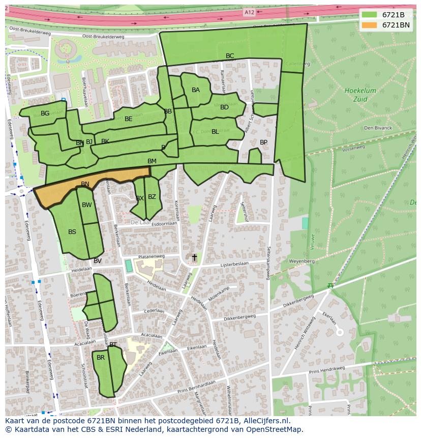 Afbeelding van het postcodegebied 6721 BN op de kaart.