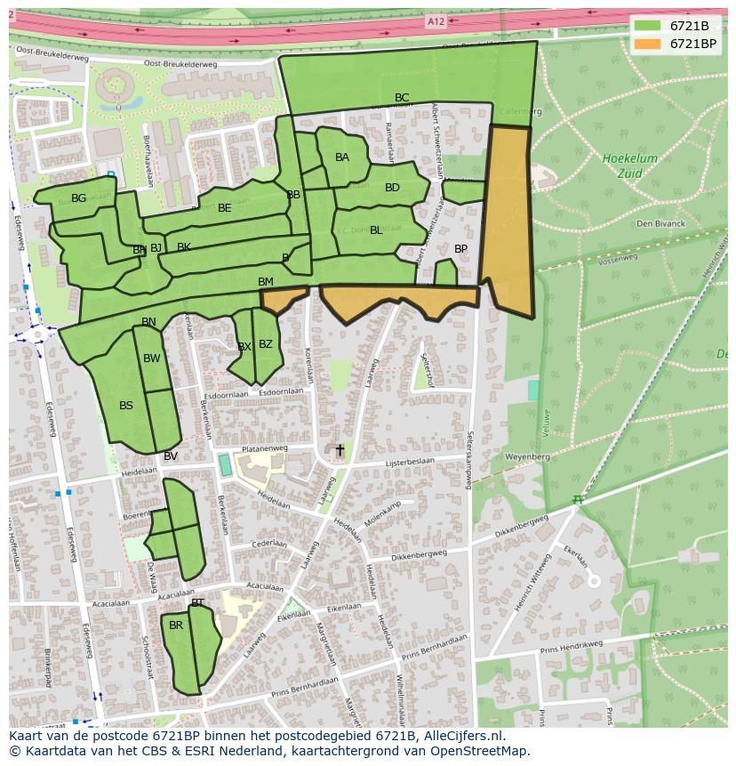 Afbeelding van het postcodegebied 6721 BP op de kaart.