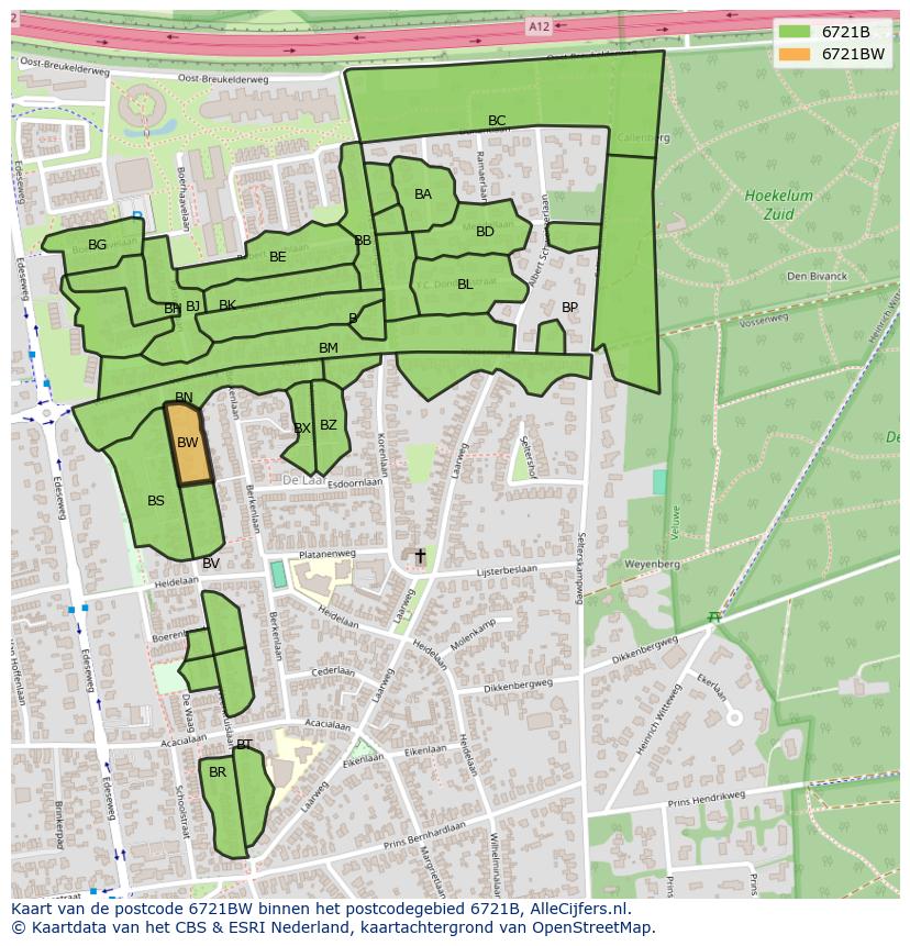 Afbeelding van het postcodegebied 6721 BW op de kaart.
