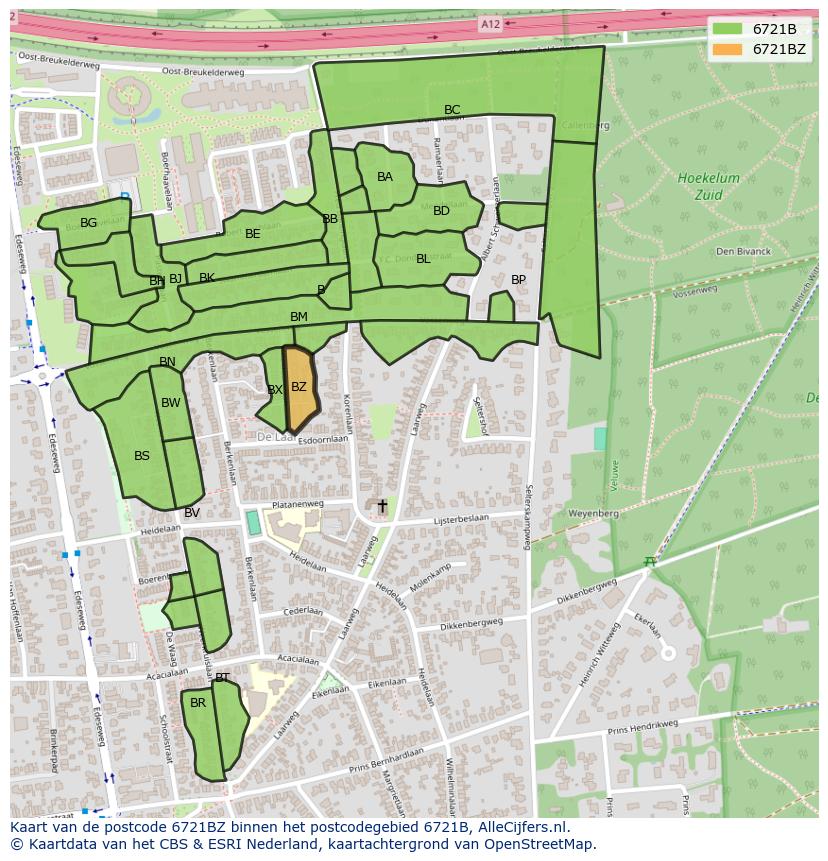 Afbeelding van het postcodegebied 6721 BZ op de kaart.