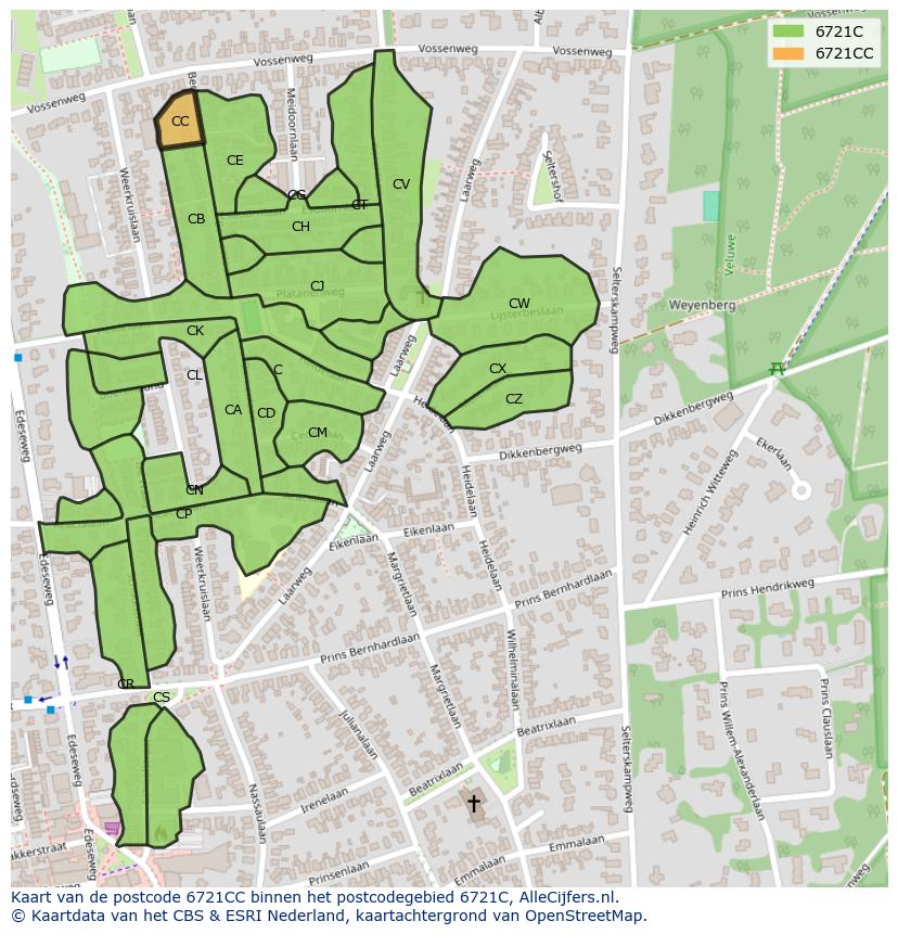 Afbeelding van het postcodegebied 6721 CC op de kaart.