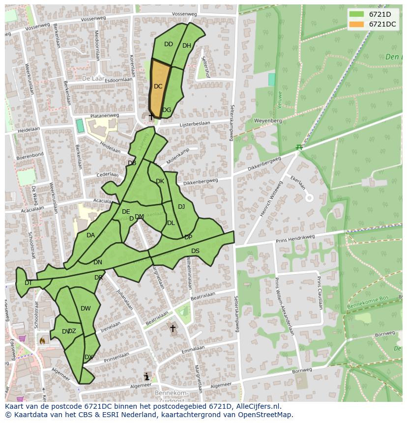 Afbeelding van het postcodegebied 6721 DC op de kaart.