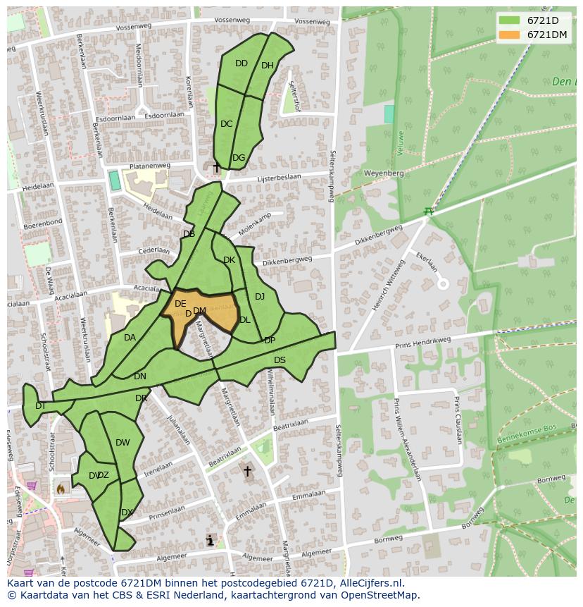 Afbeelding van het postcodegebied 6721 DM op de kaart.