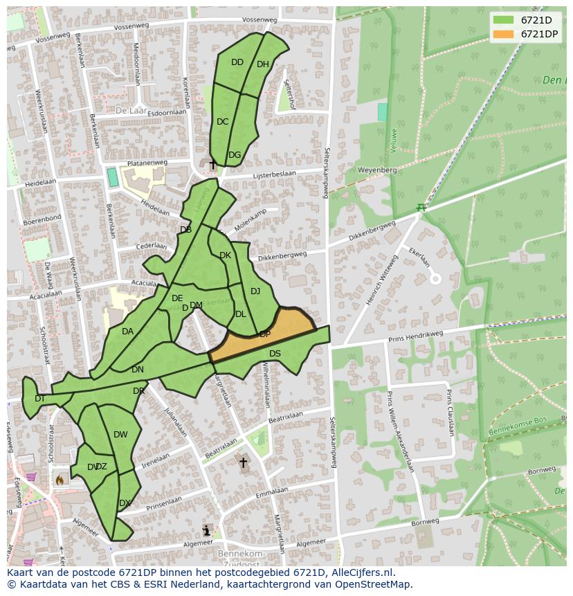 Afbeelding van het postcodegebied 6721 DP op de kaart.