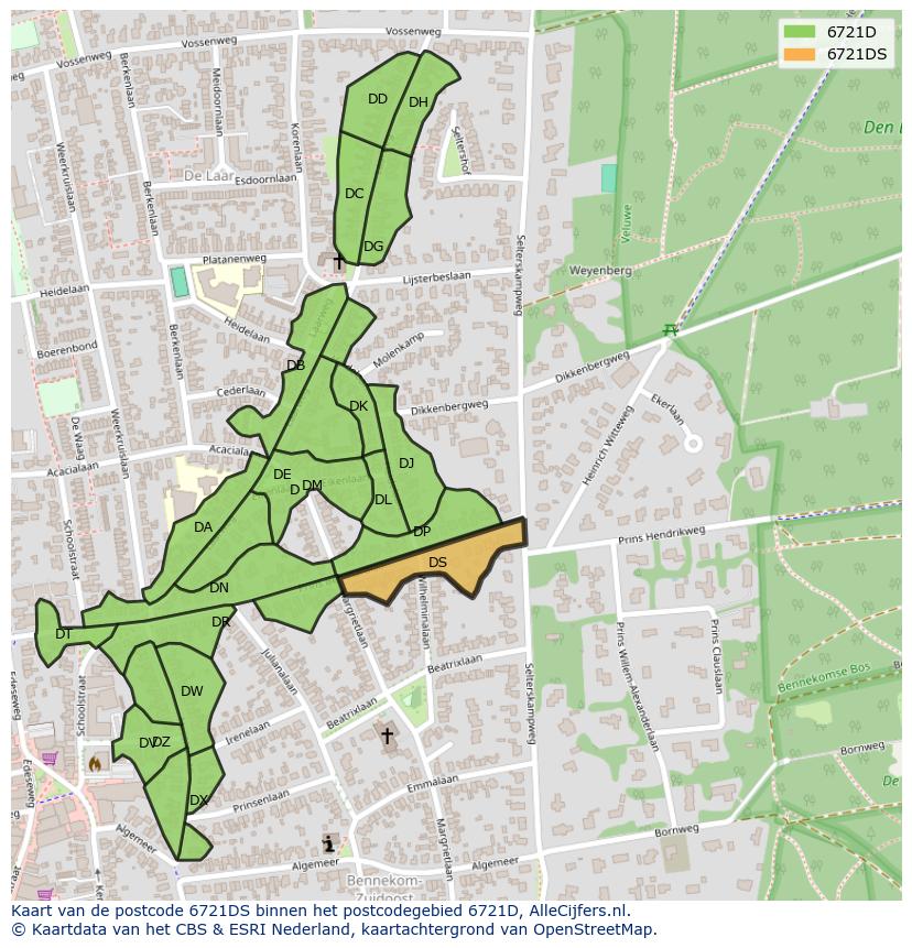 Afbeelding van het postcodegebied 6721 DS op de kaart.