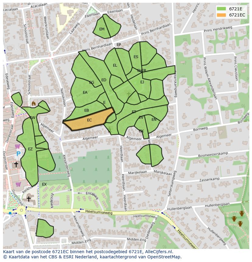 Afbeelding van het postcodegebied 6721 EC op de kaart.