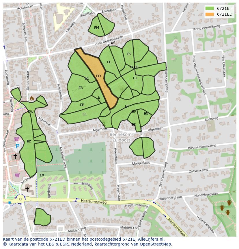 Afbeelding van het postcodegebied 6721 ED op de kaart.