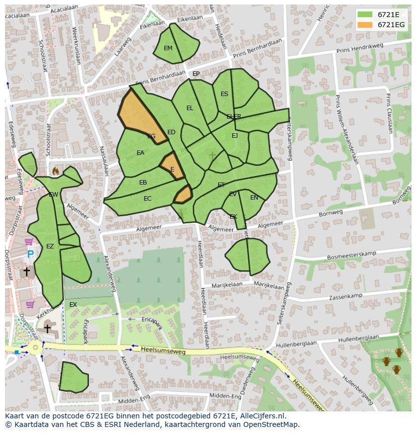 Afbeelding van het postcodegebied 6721 EG op de kaart.