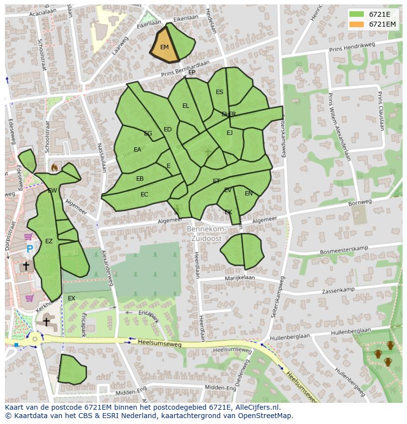 Afbeelding van het postcodegebied 6721 EM op de kaart.