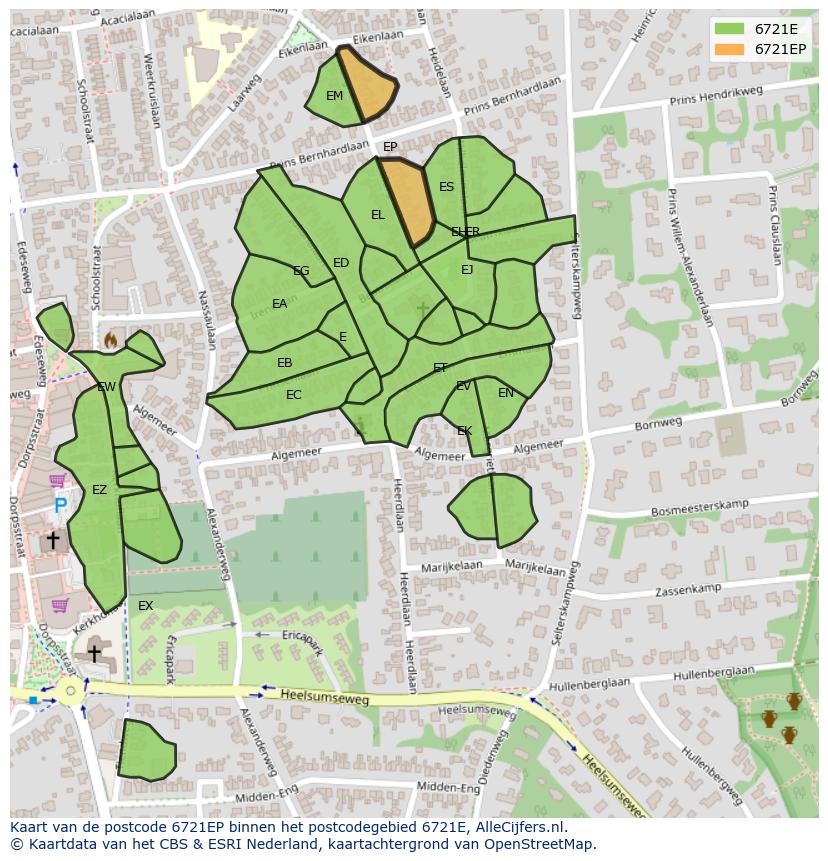 Afbeelding van het postcodegebied 6721 EP op de kaart.