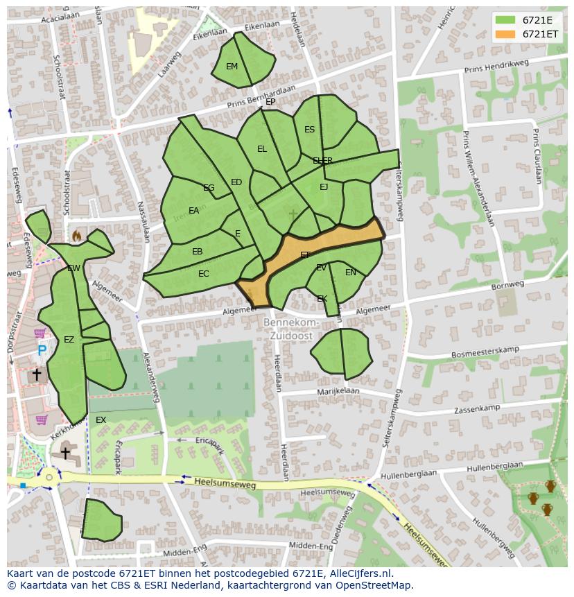 Afbeelding van het postcodegebied 6721 ET op de kaart.