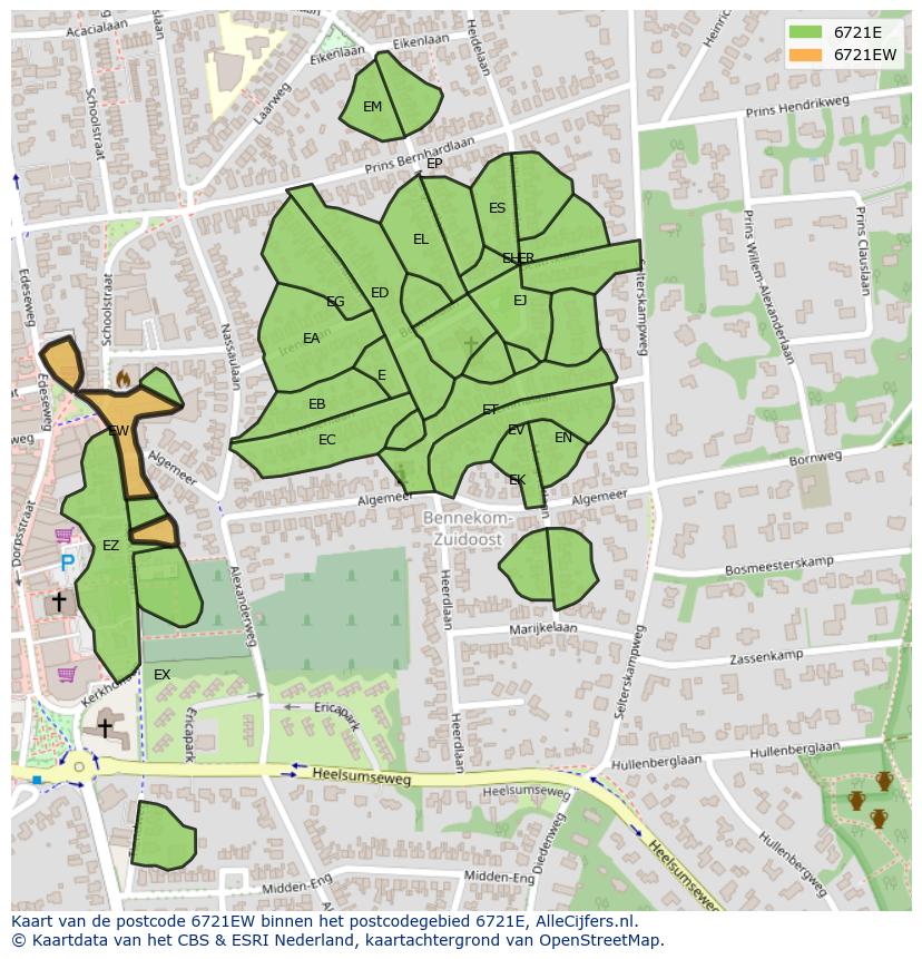 Afbeelding van het postcodegebied 6721 EW op de kaart.