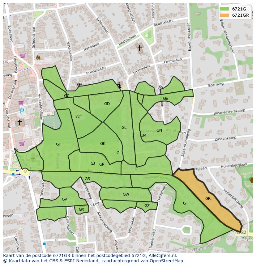 Afbeelding van het postcodegebied 6721 GR op de kaart.