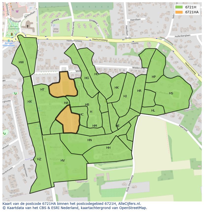 Afbeelding van het postcodegebied 6721 HA op de kaart.