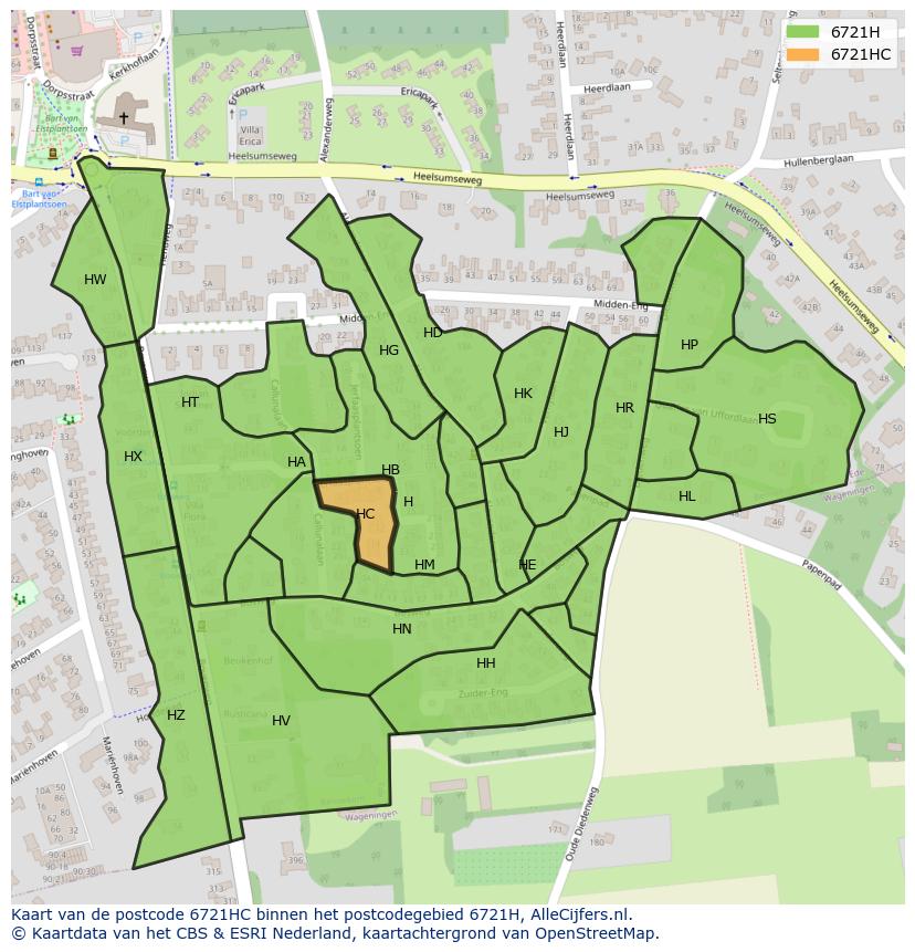 Afbeelding van het postcodegebied 6721 HC op de kaart.