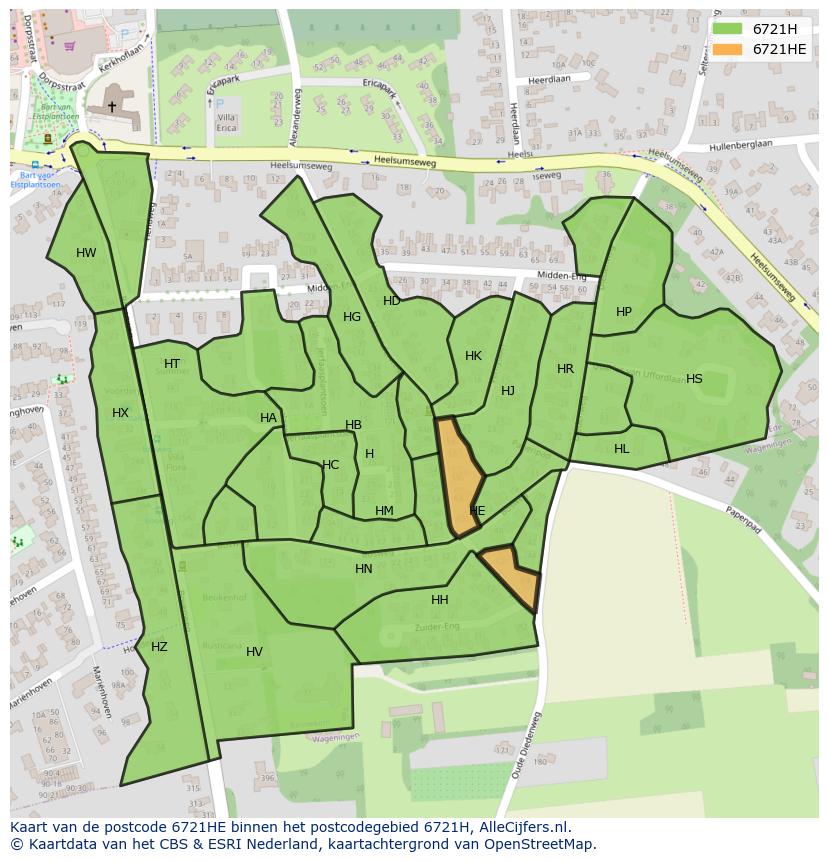 Afbeelding van het postcodegebied 6721 HE op de kaart.
