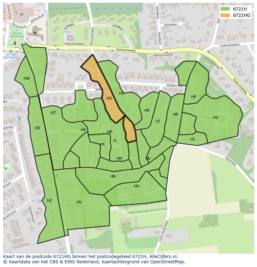 Afbeelding van het postcodegebied 6721 HG op de kaart.